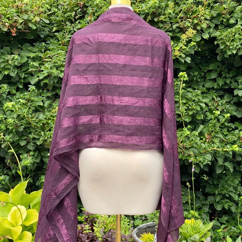 Unbranded Whimsical Purple Scarf Floral Sheer Textured Wrap Shawl Sarong - OS